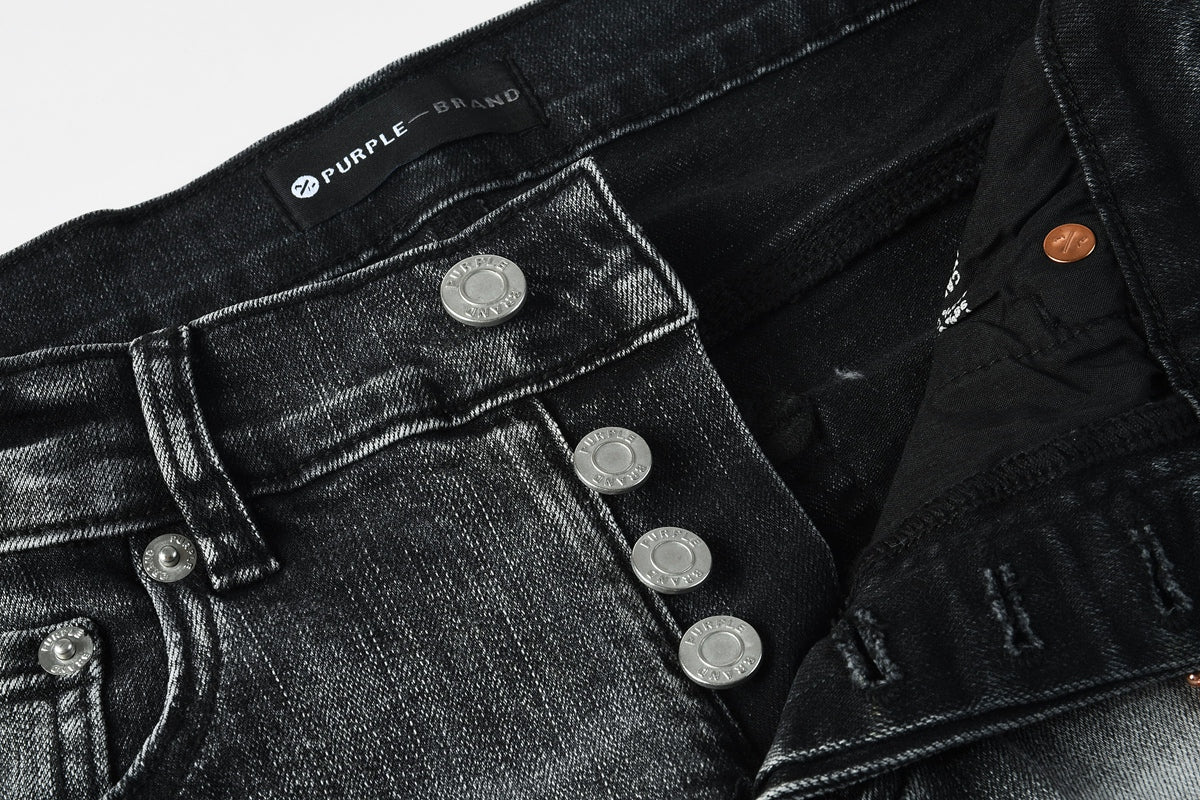 Purple Brand Black Acid Wash Distressed Slim Jeans