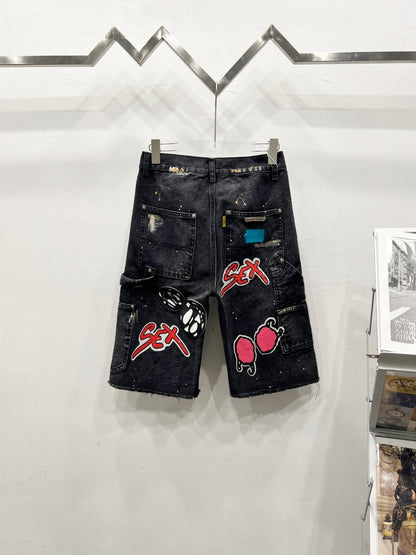 Chrome Hearts Matty Boy Sex Records Multi Patch Denim Shorts