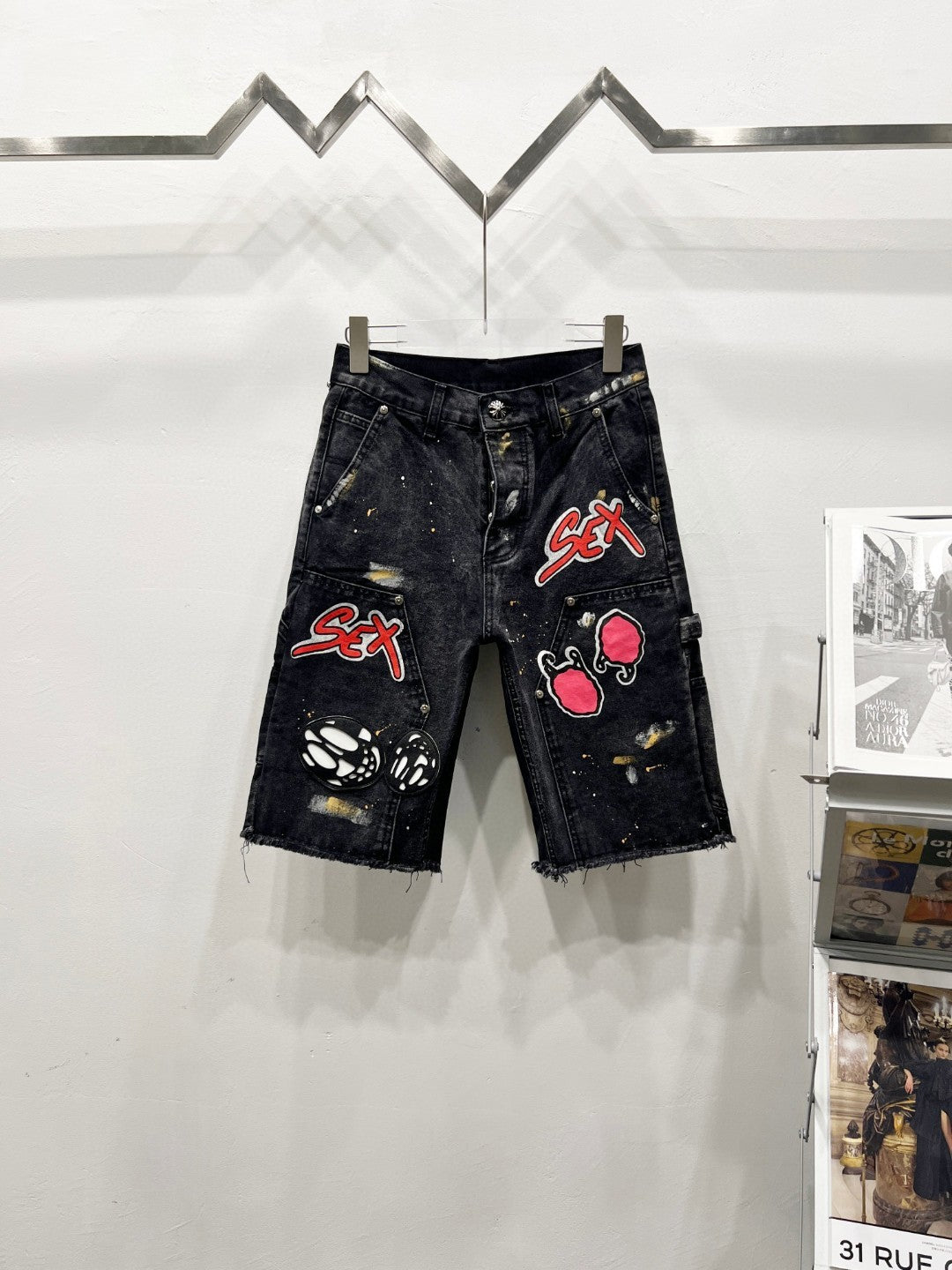 Chrome Hearts Matty Boy Sex Records Multi Patch Denim Shorts