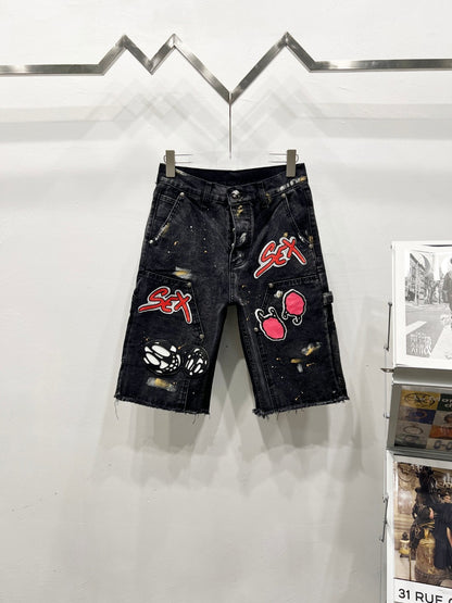 Chrome Hearts Matty Boy Sex Records Multi Patch Denim Shorts