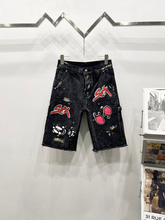Chrome Hearts Matty Boy Sex Records Multi Patch Denim Shorts