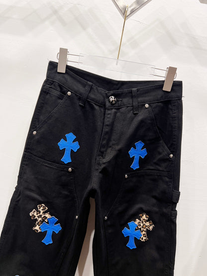 Chrome Hearts Mixed Blue Cross Patch Carpenter Pants