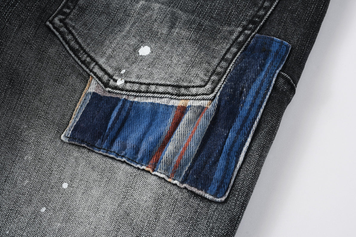 Purple Brand Black Acid Wash Distressed Slim Jeans