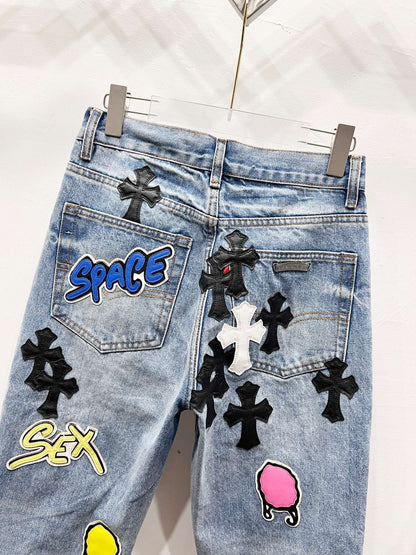 Chrome Hearts Matty Boy Sex Records Cross Patch Jeans