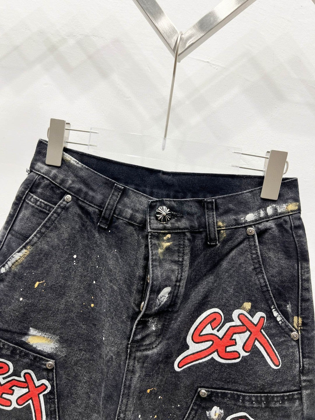 Chrome Hearts Matty Boy Sex Records Multi Patch Denim Shorts