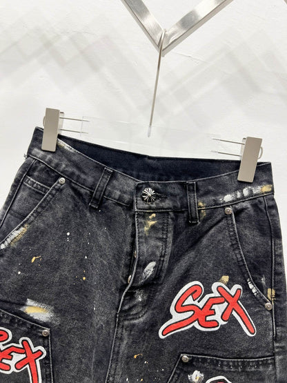 Chrome Hearts Matty Boy Sex Records Multi Patch Denim Shorts