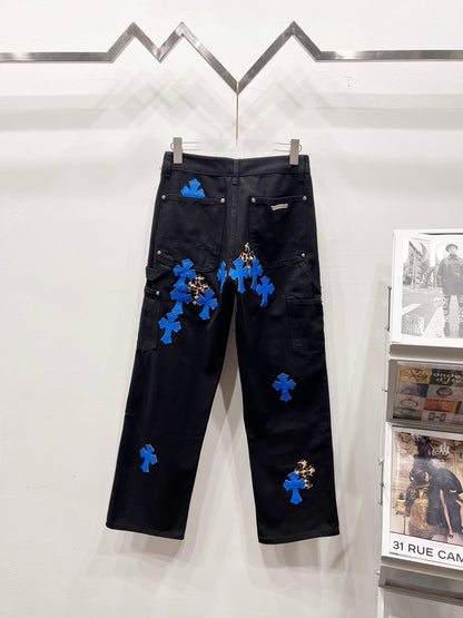 Chrome Hearts Mixed Blue Cross Patch Carpenter Pants