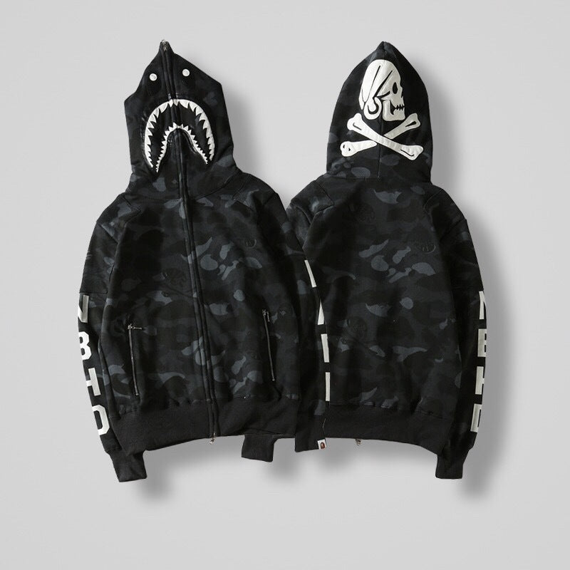 Bape x Nbhd Dark Skull Shark Hoodie