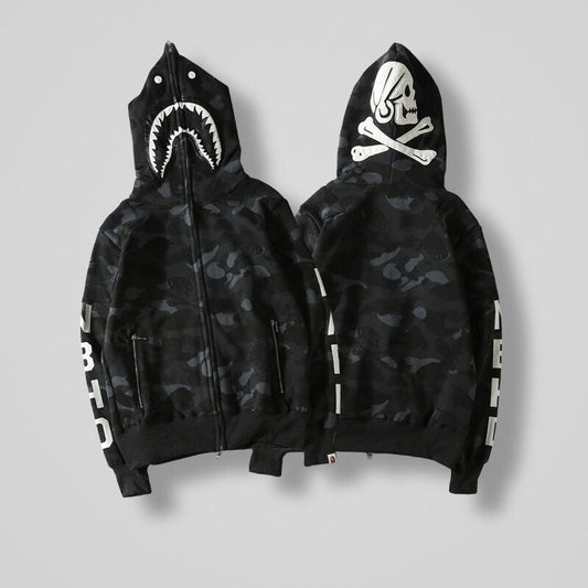 Bape x Nbhd Dark Skull Shark Hoodie