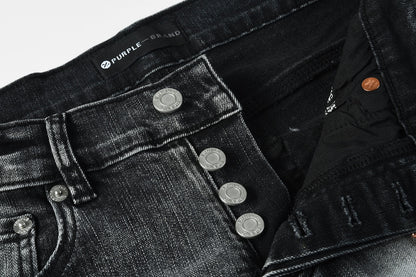 Purple Brand Black Acid Wash Distressed Slim Jeans