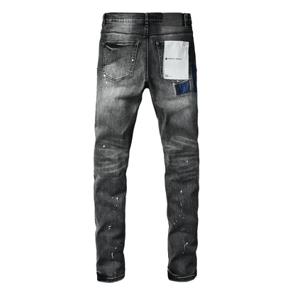 Purple Brand Black Acid Wash Distressed Slim Jeans