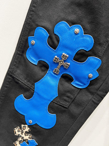 Chrome Hearts Mixed Blue Cross Patch Carpenter Pants