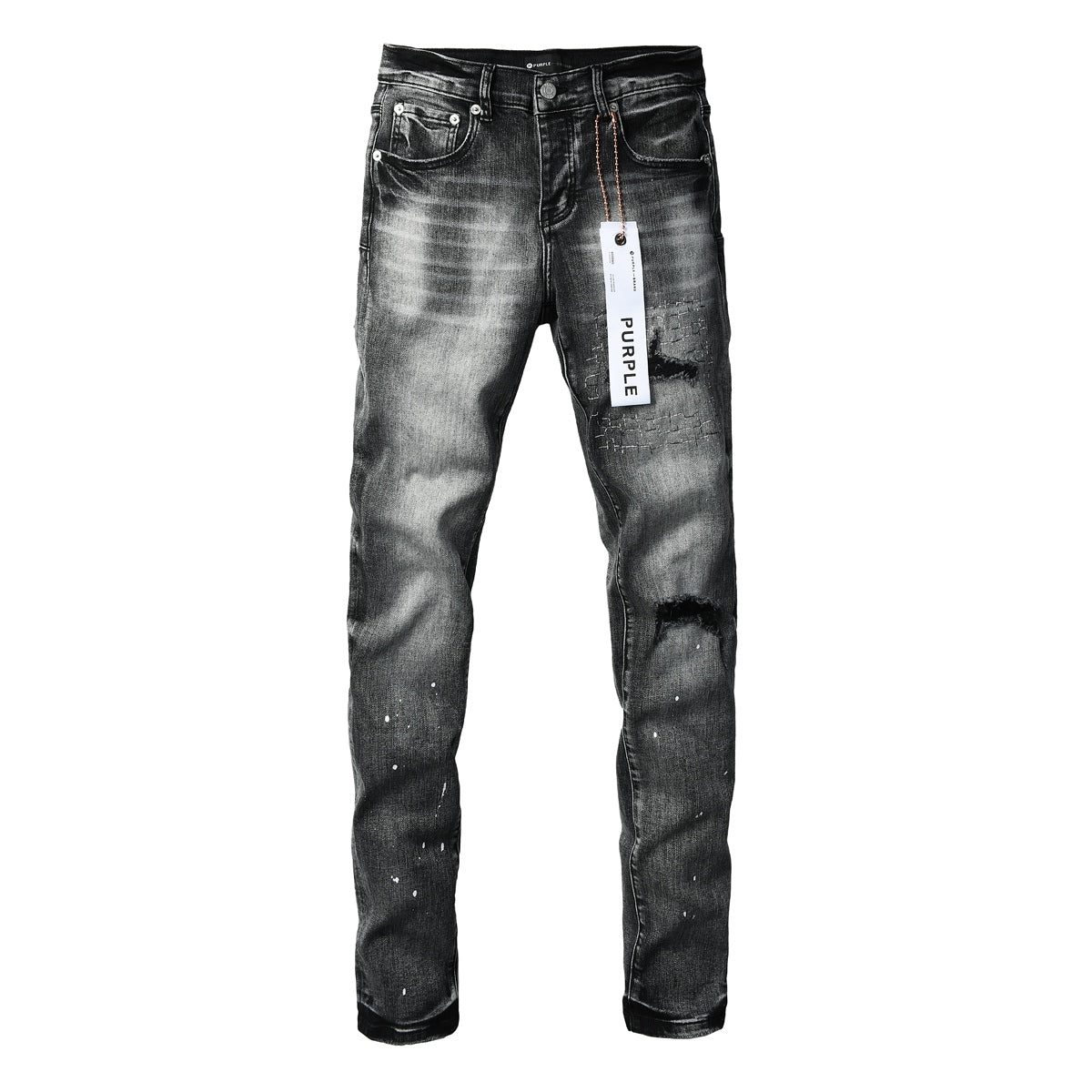 Purple Brand Black Acid Wash Distressed Slim Jeans
