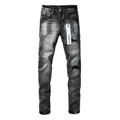 Purple Brand Black Acid Wash Distressed Slim Jeans