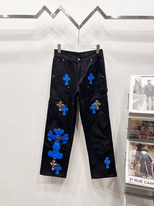 Chrome Hearts Mixed Blue Cross Patch Carpenter Pants