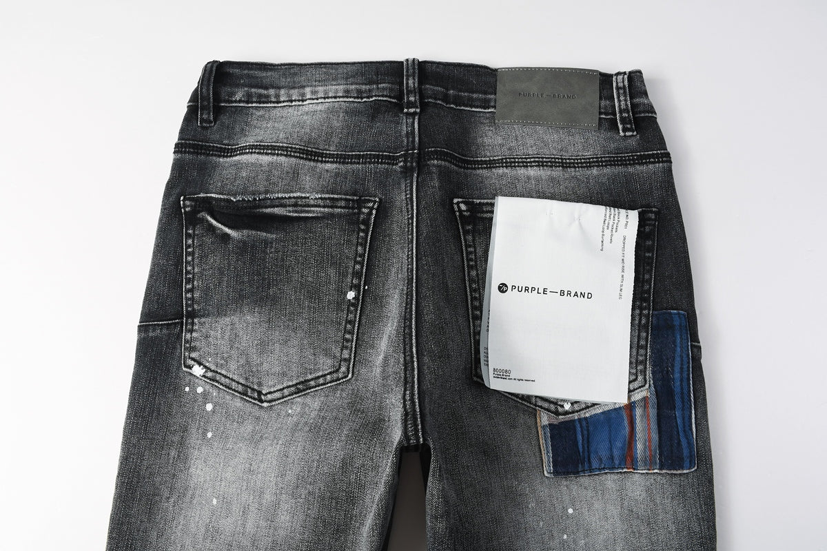 Purple Brand Black Acid Wash Distressed Slim Jeans
