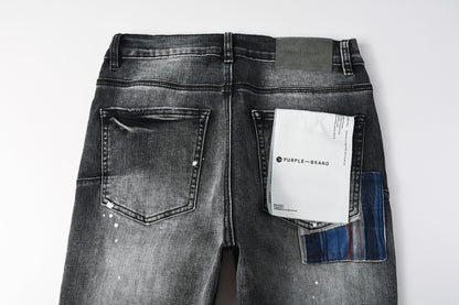 Purple Brand Black Acid Wash Distressed Slim Jeans