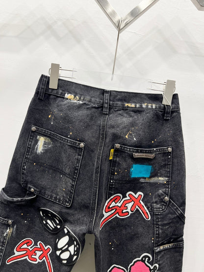 Chrome Hearts Matty Boy Sex Records Multi Patch Denim Shorts